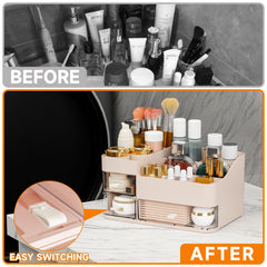 SuoXing pink makeup organizer on dresser top blends with decor while organizing cosmetics