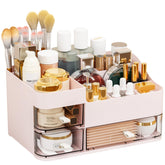 SuoXing pink makeup organizer on vanity front view enhances storage and decor