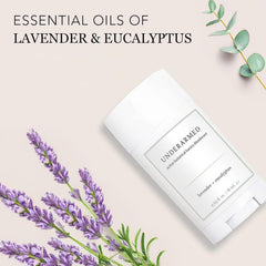 Super Natural Goods Underarmed lavender-eucalyptus deodorant tube front highlights aluminum-free protection.
