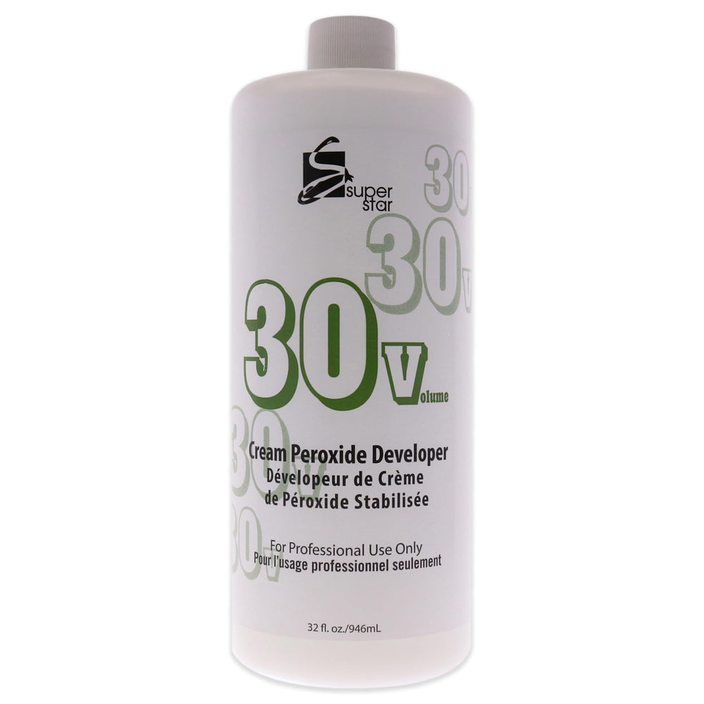 SUPER STAR stabilized cream peroxide developer bottle with gel consistency for precise color lift.