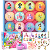SUPERGFS bath bombs with surprise inside a box showcase vibrant colors and princess toy for kids