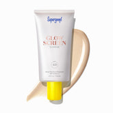 Supergoop! Glowscreen bottle pour demonstrates easy application for a dewy base.