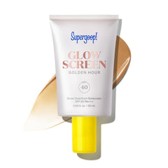 Supergoop! Glowscreen Golden Hour bottle shows bronze glow and hydration.