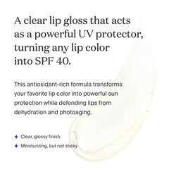 Supergoop Lipscreen Shine SPF 40 applied on lips for a glossy, protective finish.