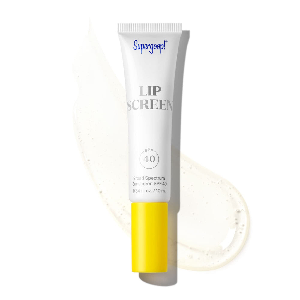 Supergoop Lipscreen Shine SPF 40 bottle close-up highlighting clear lip gloss for everyday sun protection.
