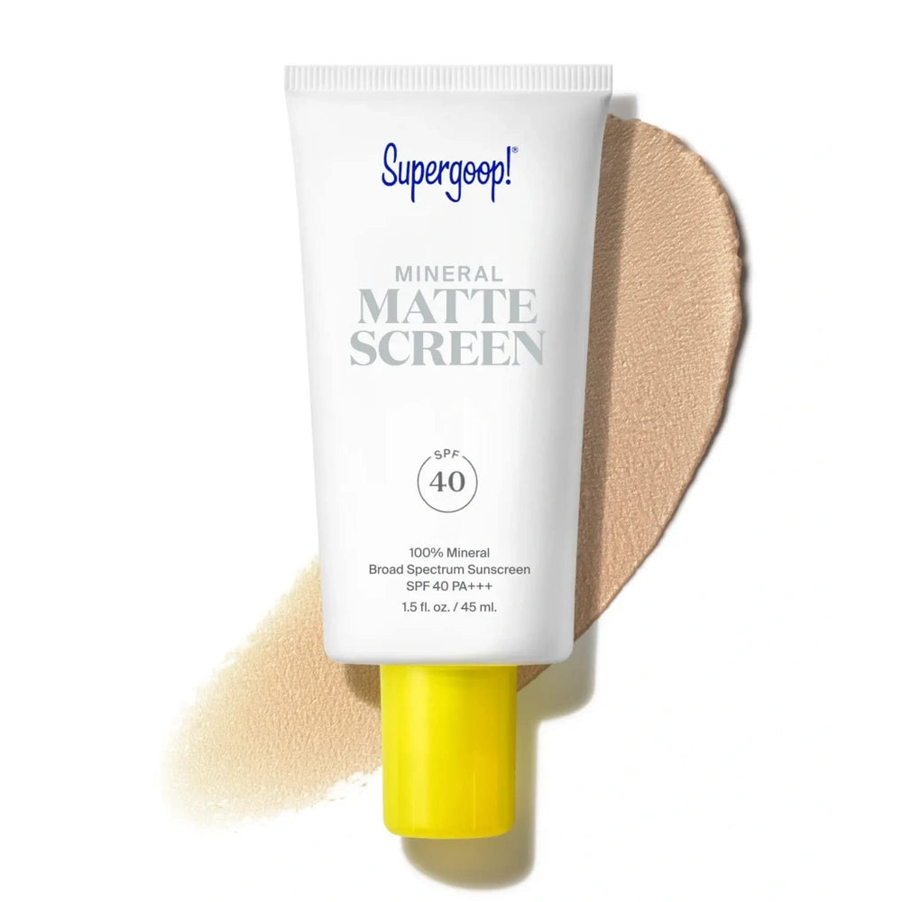 Supergoop! Mineral Mattescreen bottle close-up highlighting oil-free matte sunscreen