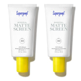 Supergoop! Mineral Mattescreen packaging shows a compact two-pack for easy travel sun protection.