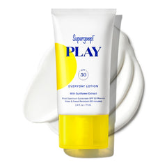 Supergoop! PLAY Everyday Lotion SPF 50 bottle front provides lightweight protection for face and body.