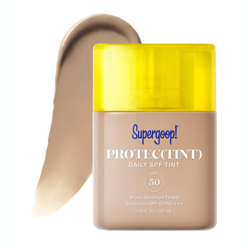 Supergoop Protec tint SPF50 bottle for lightweight daily sun protection