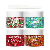 SUPGIFT Christmas Glitter Gel bottle closeup showcases holographic shimmer for festive makeup.