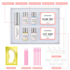 SUPGUDER lash lift kit labels guide users through each stage of the lift.