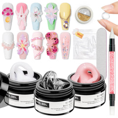 suppwee solid builder gel kit clear nude white 3d for precise at-home nail extensions.