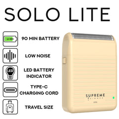 Supreme Trimmer Solo Lite with compact travel case demonstrates portability for trips.
