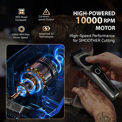 SUPRENT cordless barber clippers with charging stand for uninterrupted sessions.