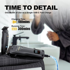 SUPRENT cordless clipper with USB-C charging enables on the go grooming.