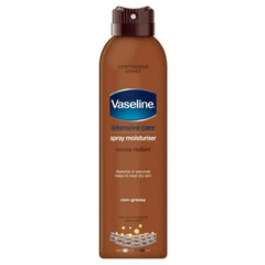 Sure Vaseline spray bottle action demonstrates quick, non-greasy moisturising for busy mornings.