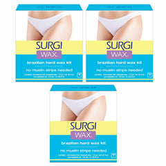 Surgiwax packaging shows Brazilian hard wax kit ready for easy at-home waxing
