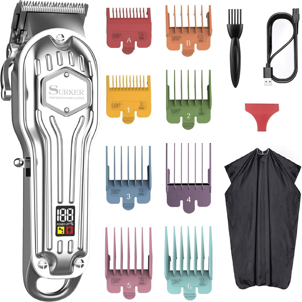 SURKER mens hair clippers with LED display showing battery life for quick grooming