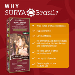 Surya Brasil Henna Dark Brown Cream application shows easy at-home color and conditioning.