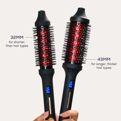 Sutra Thermal Brush heat settings close-up demonstrates customizable temperature for different hair types.