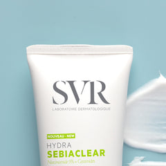SVR Sebiaclear Moisturizing Face Cream ingredient-hyaluronic-acid emphasizing hydration for dry patches.