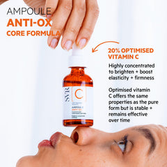 SVR Vitamin C Brightening Serum glow close-up hints at a luminous complexion.
