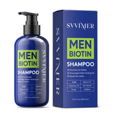 Svvimer hair growth shampoo bottle shows biotin and caffeine promoting fuller-looking hair