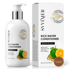 Svvimer rice water conditioner bottle promoting smoother, stronger hair.