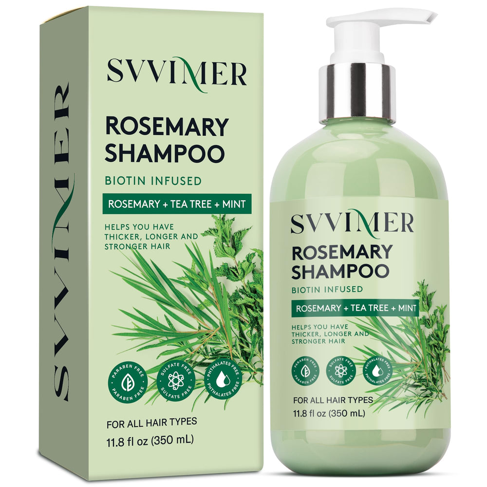 Svvimer Rosemary Shampoo bottle front view highlighting volumizing formula for fuller hair