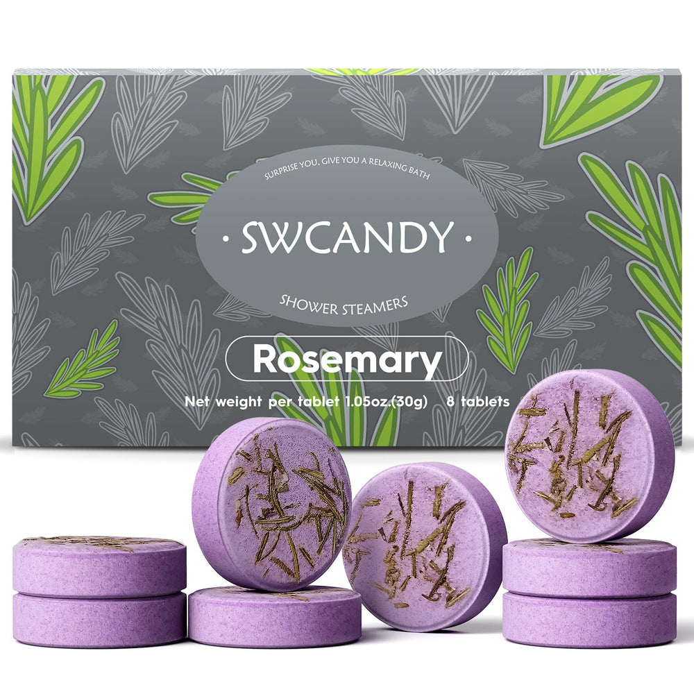 SWCANDY rosemary shower steamers packaging for gifting and relaxation.