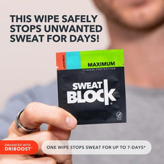 SweatBlock wipes application being prepared for use before event