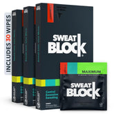 SweatBlock antiperspirant wipes packshot showing clinical-strength protection