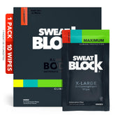 SweatBlock clinical-strength XL wipes pack closeup, targeted protection against excessive underarm sweat.