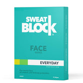 SweatBlock face wipes packaging demonstrates convenient shine control on the go