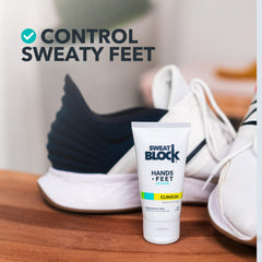 SweatBlock foot-odor-control reduces foot moisture that causes smells.
