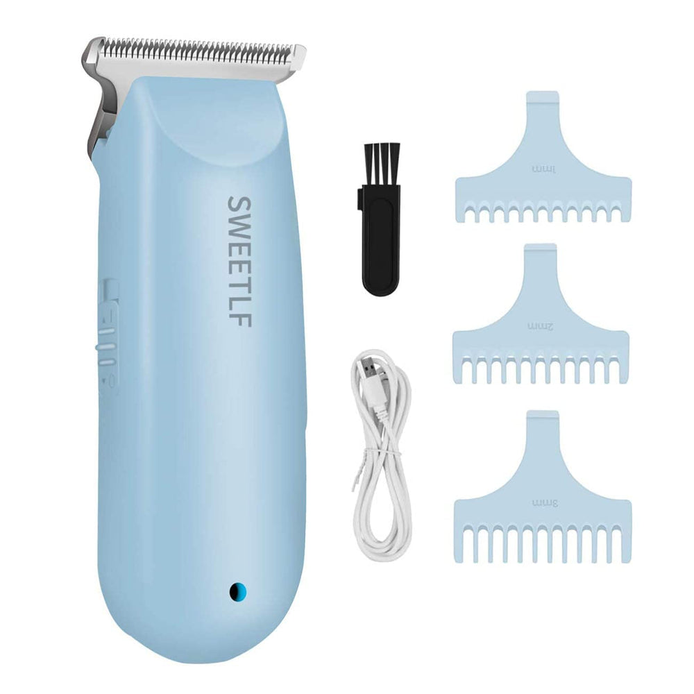 SweetLF hair clippers blue front view – compact cordless design for easy at-home grooming.