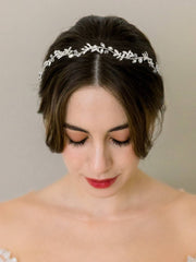 SWEETV headpiece with crystal leaves close-up showcasing intricate detail for timeless bridal elegance