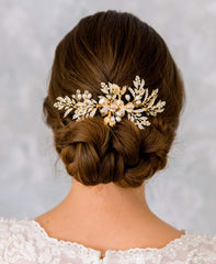 SWEETV bridal hair comb with pearls and rhinestones enhances elegant updo styling.