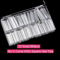 SWETIDY clear long-square nail tips laid out for precise acrylic and gel applications.