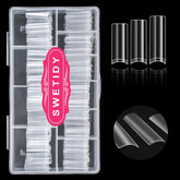 SWETIDY clear nail tips in a sturdy box for organized storage and quick access.