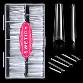 SWETIDY XXL no C Curve coffin tips packfront in clear finish for DIY nail art.