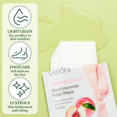 Swiffen peach foot mask demonstrates uplifting scent and moisturizing boost for tired soles