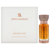 Swiss Arabian Private Oud bottle showcases a luxurious fragrance experience for evening wear.