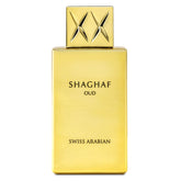 Swiss Arabian Shaghaf Oud bottle on display; long-lasting evening fragrance.