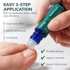 Swissklip KlearNail roll-on applicator demonstrated for nail care.