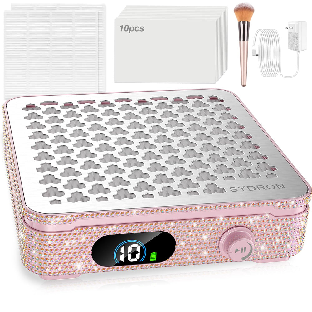 SYDRON Nail Dust Collector rose frame close-up showing 1000 Pa suction for tidy nails