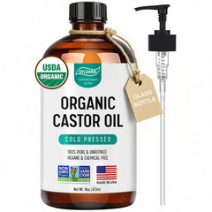 SYLVANA castor oil pump amber bottle—easy mess-free application.