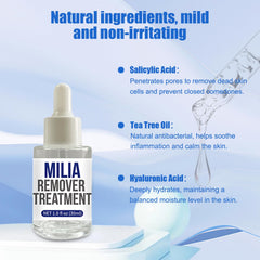 Sylvirene Milia Remover Serum under-eye area for gentle care.
