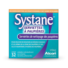 Systane Lid Wipes on the eyelid area providing debris removal for refreshed lids.