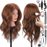 SZCY LLC mannequin head close-up shows dense real hair for versatile styling practice.